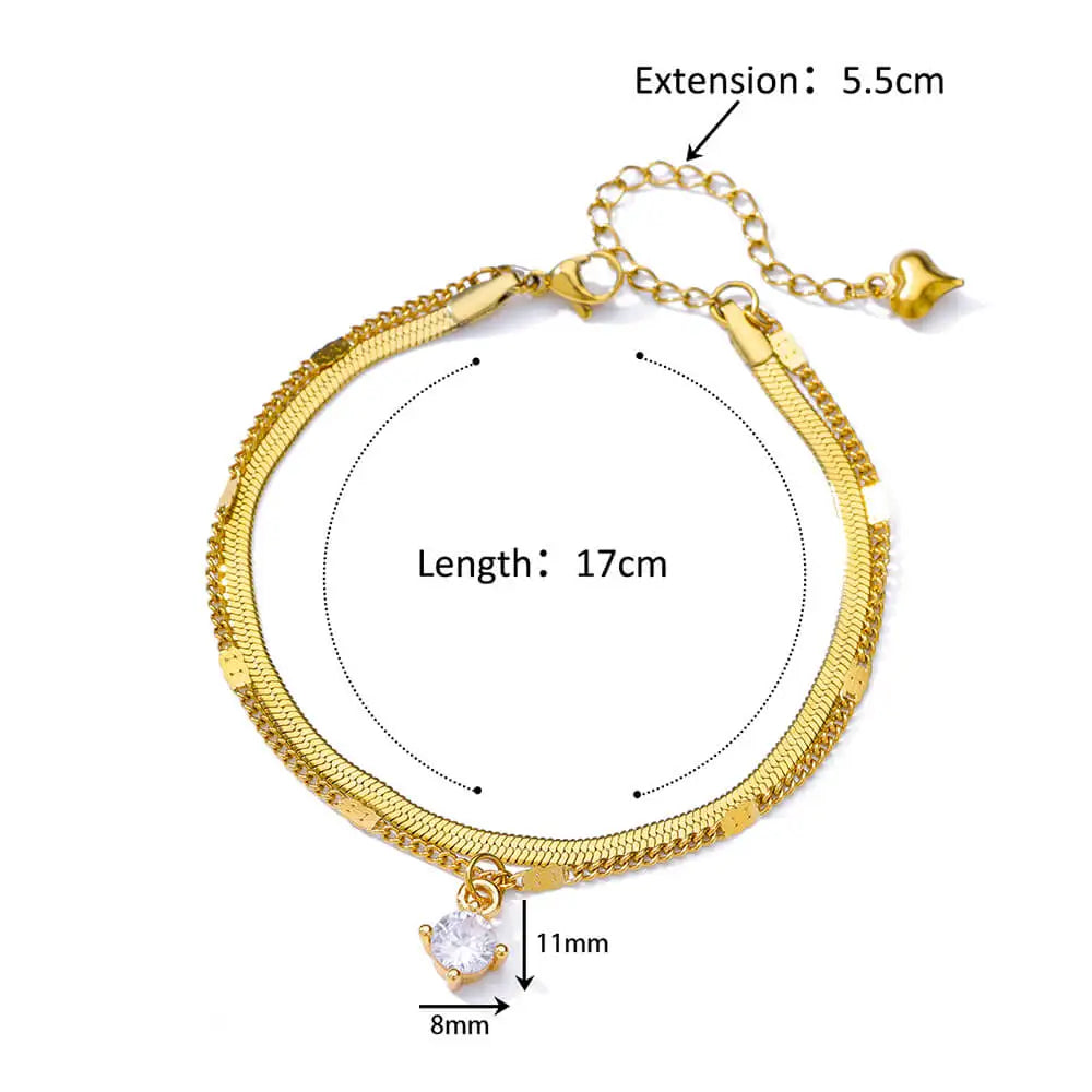 Zircon Circle Bead Anklets For Women Gold Color Stainless Steel Anklet Double Snake Chain Summer Beach Accessories Jewelry Gift Vera Lux