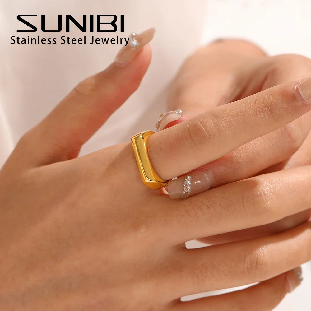 SUNIBI Stainless Steel Ring for Women 5mm Gold Color Custom Lover Couple Rings Gift Fashion Jewelry Wholesale/Dropshipping Vera Lux