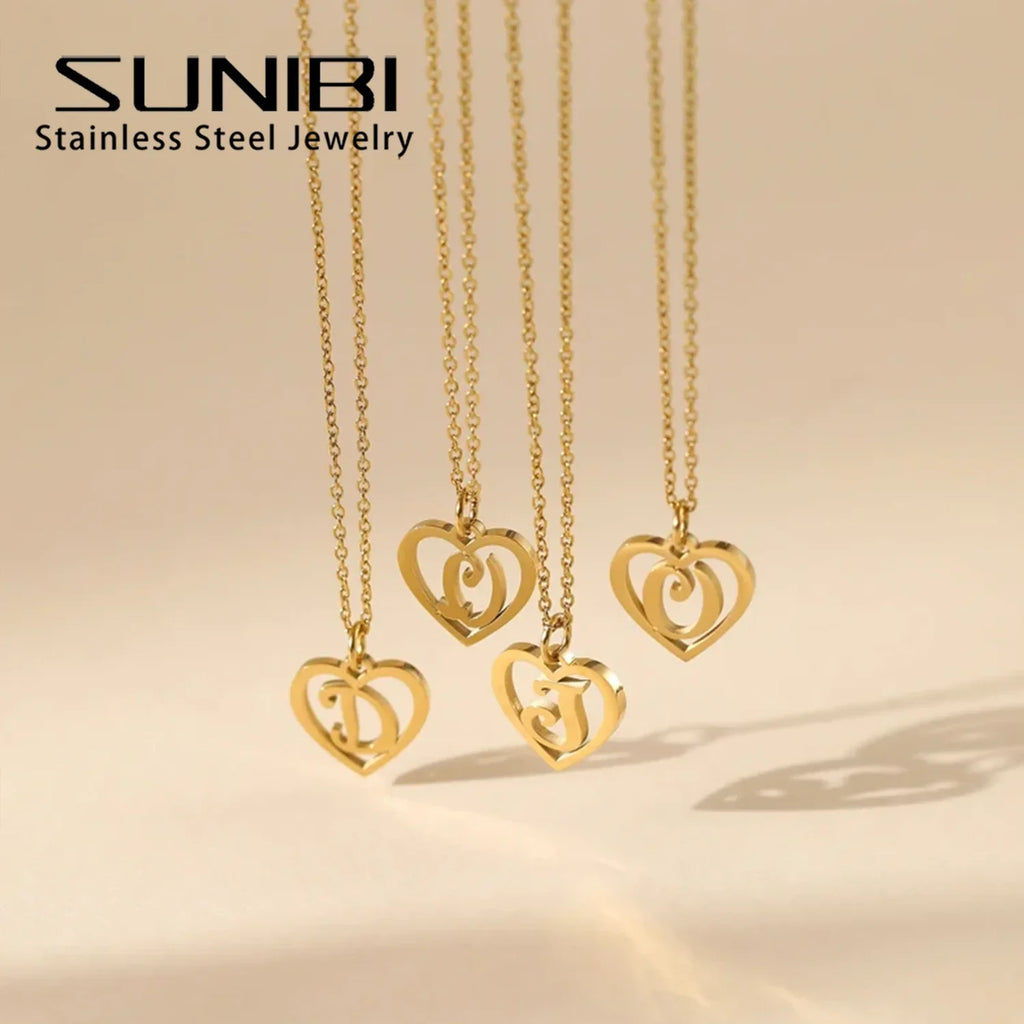 SUNIBI Stainless Steel Letter Heart Shape Hollow Pendant Charm for Bracelet Necklaces  for Women DIY Jewelry Making Vera Lux