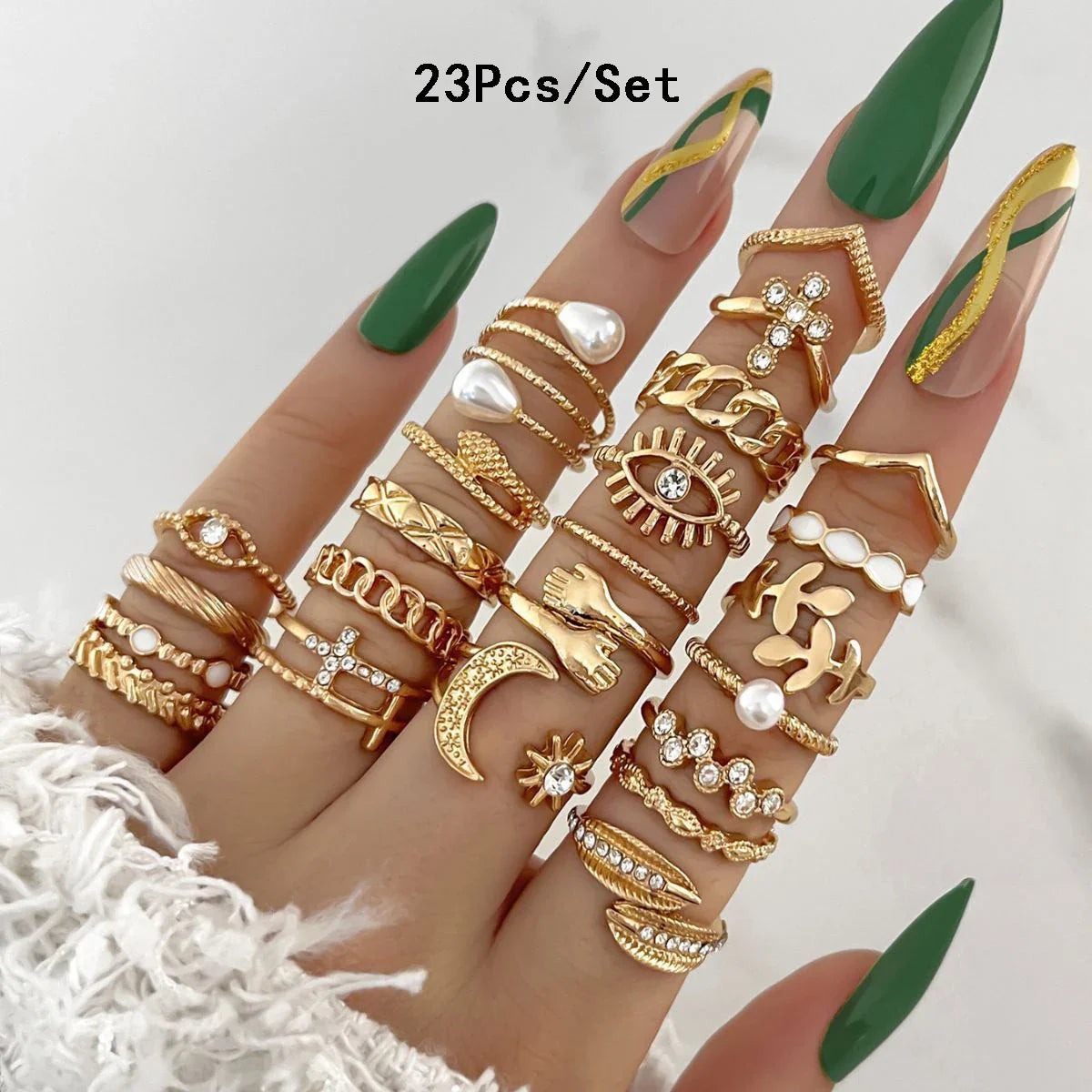 23Pcs Fashion Knuckle Rings Set For Women Crystal Star Moon Eye Wave Gold Silver Color Rings Female Trendy Party Jewelry Gift Vera Lux