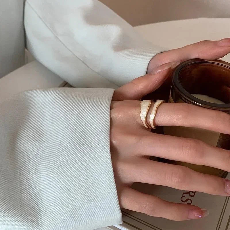 Vintage White Enamel Metal Irregular Shape Geometric Open Adjustable Ring for Women Girl Jewelry Birthday Gifts Anillo Hombre Femstylo