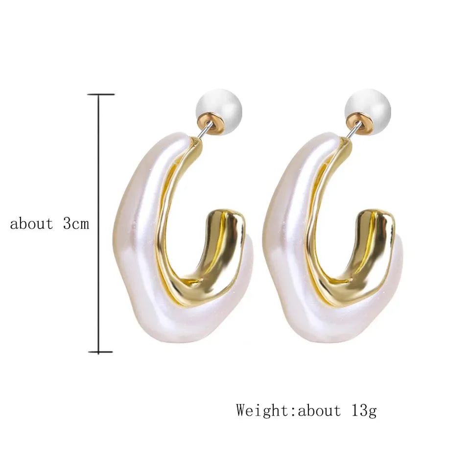 Yupsk New Design Irregular Metal Pearl Earrings for Women Personalized CC Shape Hoop Earring Korean Fashion Jewelry Vera Lux