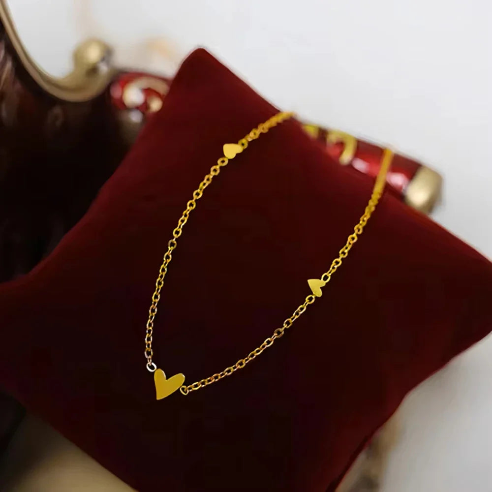 Fashion 316L Stainless Steel Love Heart Bracelet for Women Tiny Gold-Plated Clavicle Chain Girl Wedding Party Charm Jewelry Gift Vera Lux