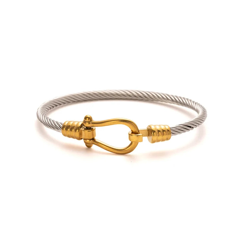 1pcs Stainless Steel Gold-plated Bangle Trendy Retro Hip-hop Style Bracelet Fried Dough Twists Steel Wire Rope Colorfast Bangle Vera Lux