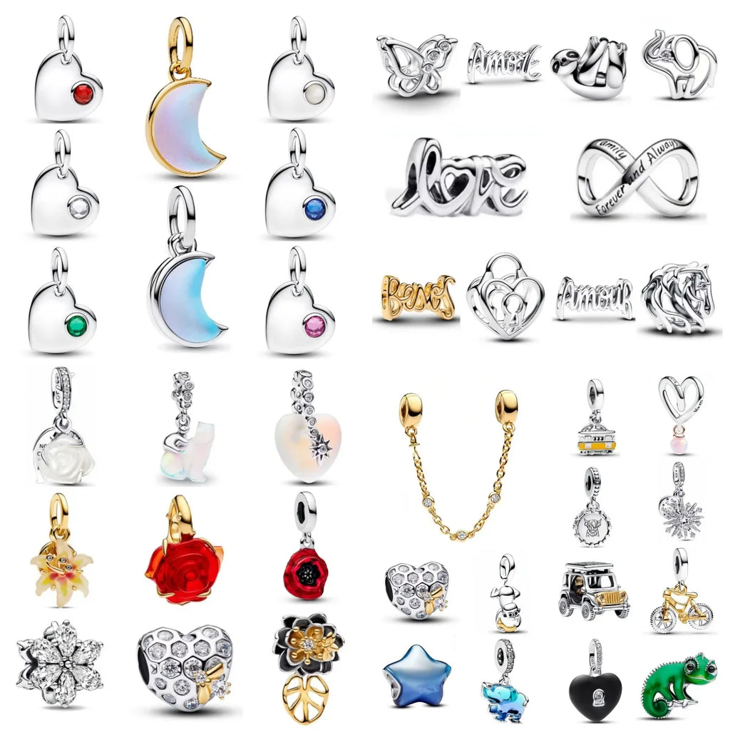 2026 New S925 Silver Hollow Elephant Monkey Car Pendant Fit Original Bracelet DIY Accessories Women's Charm Jewelry Gifts Vera Lux