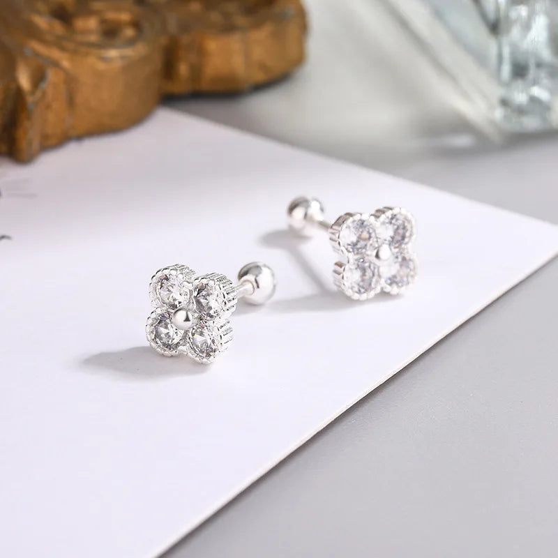 925 Sterling Silver Four Round Zircon Small Piercing Stud Earrings For Women Luxury Elegant Fine Jewelry Accessories Jewellery Vera Lux