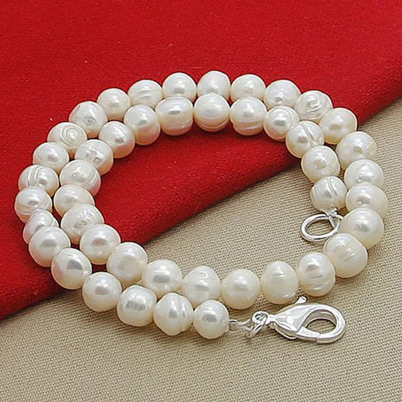 Aravant 925 Silver 8MM White Pearl Necklaces Chains For Women Fashion Jewelry Gifts Vera Lux