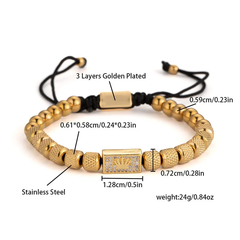 1set Stainless Steel Bracelet Pineapple Bead Crown with Zircon Weaving Adjustable Bracelet Set Trendy Fashion Accessories Vera Lux
