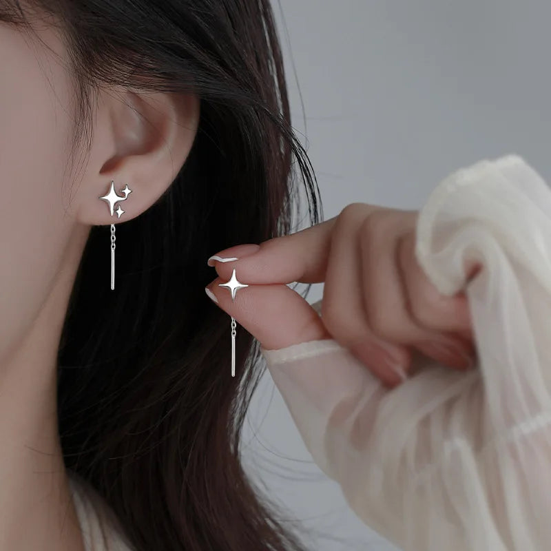 New Korean Star Ear Wire Tassel Thread Chain Climb Star Pendants Drop Earrings Women's Straight Hanging Earings Jewelry Vera Lux