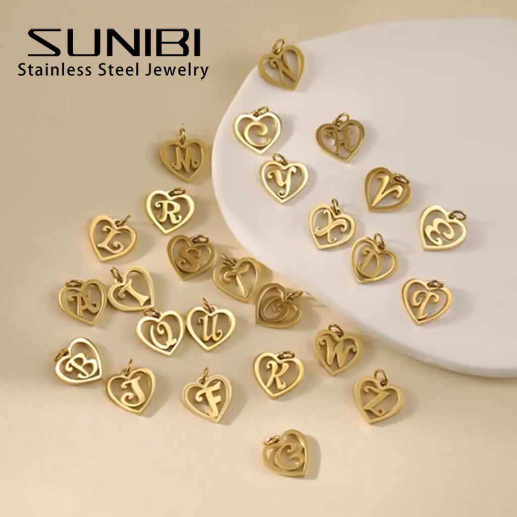 SUNIBI Stainless Steel Letter Heart Shape Hollow Pendant Charm for Bracelet Necklaces  for Women DIY Jewelry Making Vera Lux