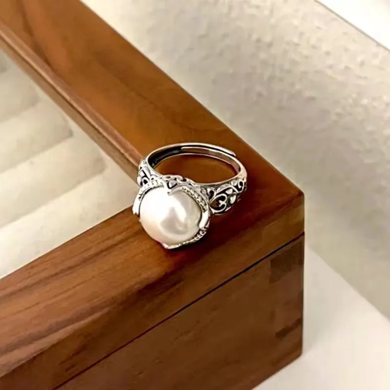 925 Sterling Silver Hollowed Pearl Adjustable Rings For Women Wedding Luxury Accessories  Dropshipping Vera Lux