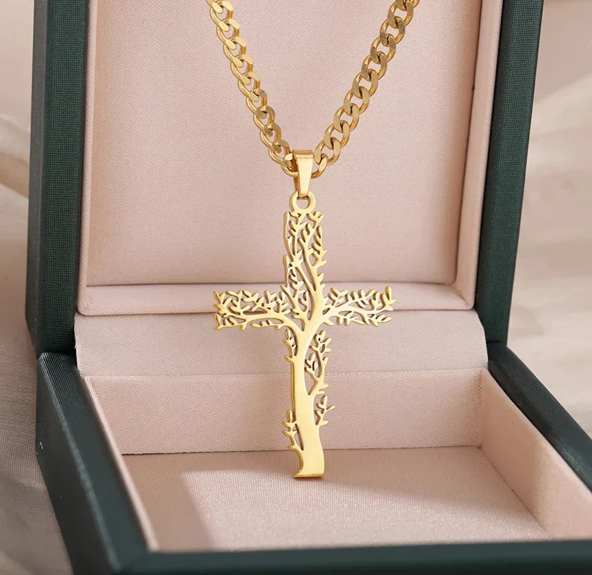 Stainless Steel Cross Necklace For Women Gold Color Chain Cross Pendant Necklaces Retro Religion Jewelry Gift bijoux femme Vera Lux