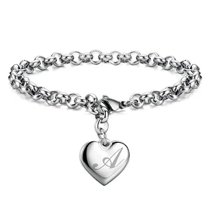 925 Sterling silver Fine 26 Letter women men chain Bracelet Charm Heart Cute wedding Personality Jewelry lady gift party 20cm Vera Lux