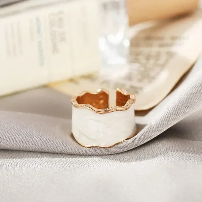 Vintage White Enamel Metal Irregular Shape Geometric Open Adjustable Ring for Women Girl Jewelry Birthday Gifts Anillo Hombre Femstylo