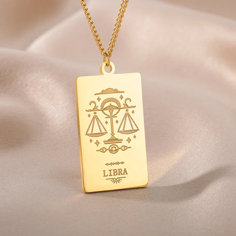 Stainless Steel Zodiac Sign Necklace For Women Vintage Constellation Libra Pendant Chain Collar Aesthetic 2024 New Trend Jewelry Vera Lux