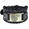 Men's Stylish Viking Themed Leather Wristband Bold Wolf Motif Metal Embellishment Bracelet Punk Rock Parties Jewelry Unique Gift Vera Lux