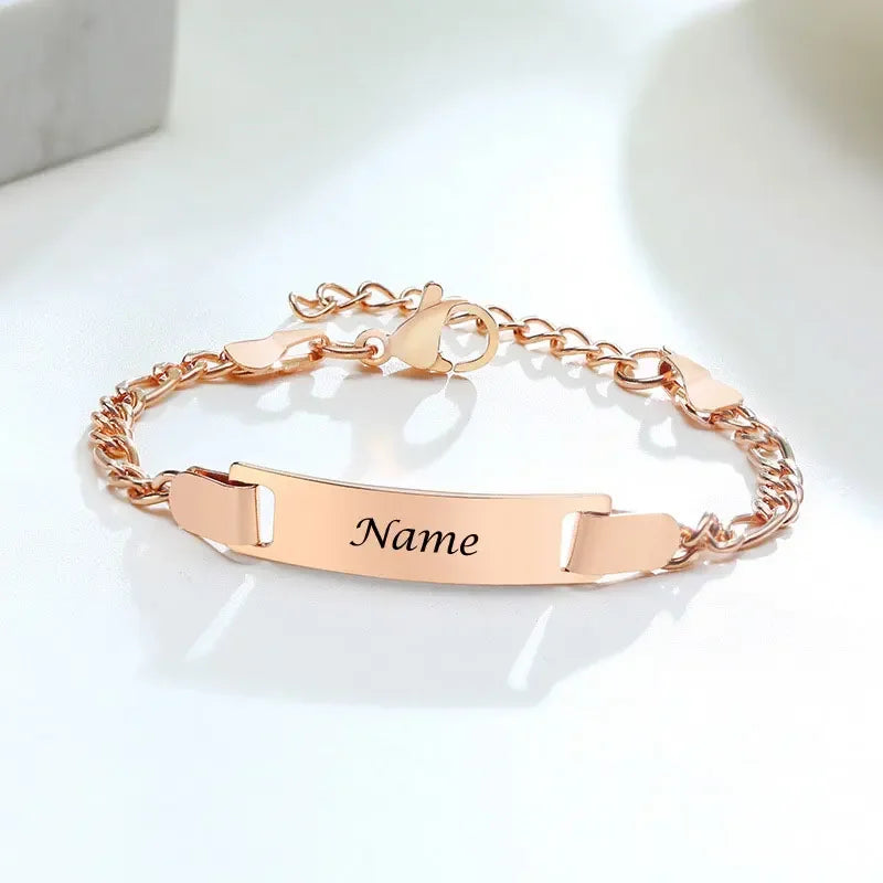 Personalize Baby Name Bracelets Non Allergy Stainless Steel Infant Baptism Bangle Jewelry Custom Boy Girl Family Love Gifts Vera Lux