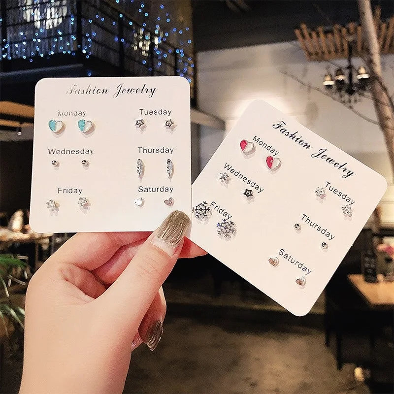 New S925 Silver Needle Stud Earrings Set for Women Girls Simple Cute Exquisite Mini Earrings Jewelry Gift Wholesale Direct Sales Vera Lux
