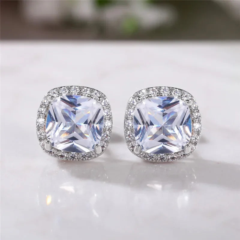 Ne'w Bright White/Yellow/Pink CZ Stud Earrings for Women Fashion Contracted Jewelry High Quality Wedding Engagement Vera Lux