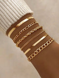 6pcs Fashion Punk Style Simple Cold Tone Chain Fashion Bracelet Set Suitable For Women's Daily Wear Vera Lux