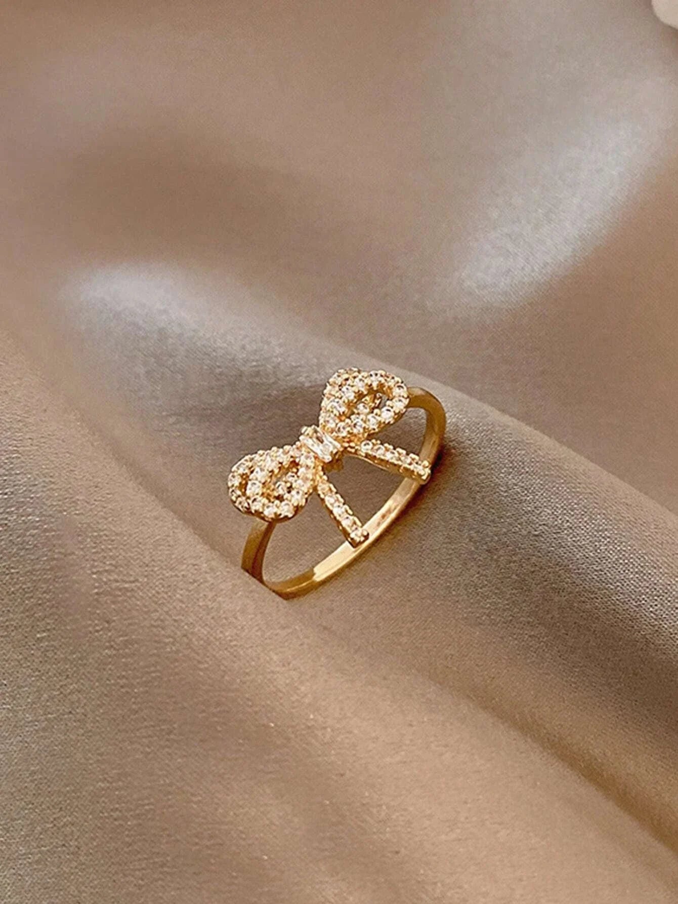 Yupsk Korean Fashion Micropaved Crystal Zirconia Bow Ring for Women Girls Exquisite Ins Trendy Minimalist Finger Rings Jewelry Vera Lux