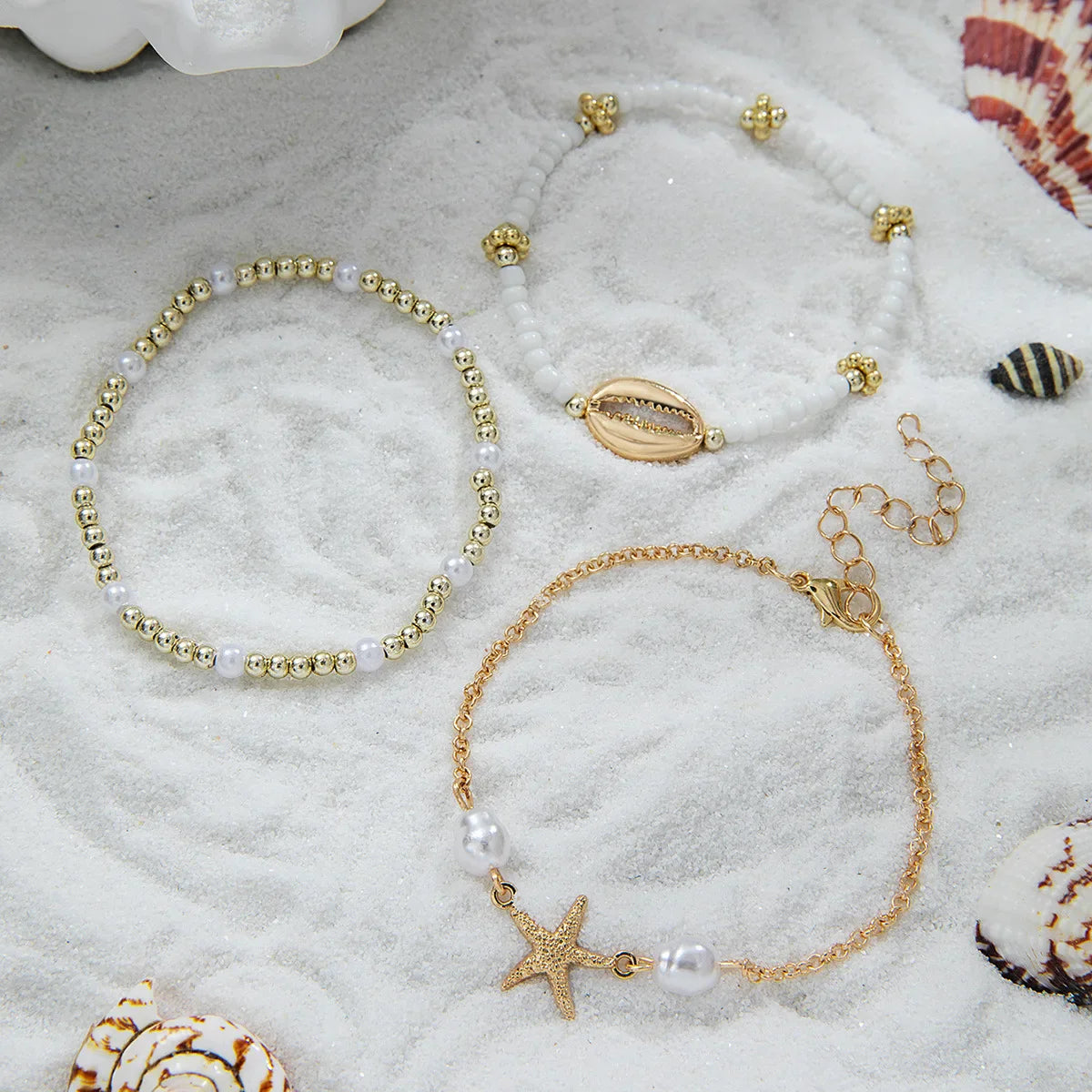 3Pcs Summer Shell Bracelet Set For Women Bohemia Starfish Charm Pearl Seed Beads Chain Bangle Female Beach Vacation Jewelry Gift Vera Lux