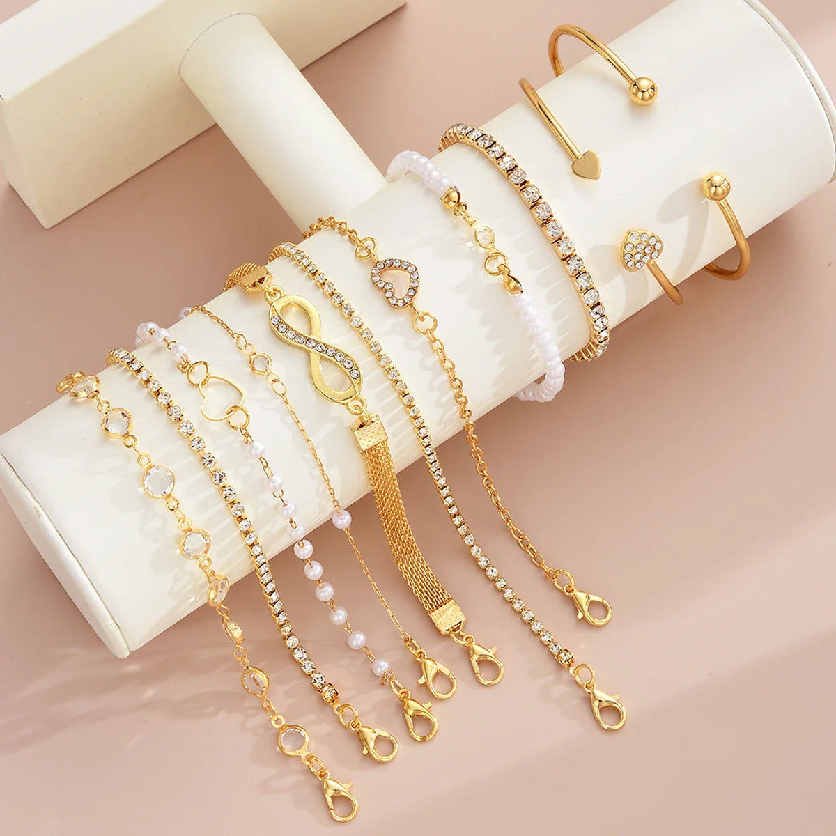 11 Pcs Boho Pearl Crystal Heart Infinity Sign Bracelets for Women Vintage Elegant Gold Color Bracelets Sets New Vacation Jewelry Vera Lux