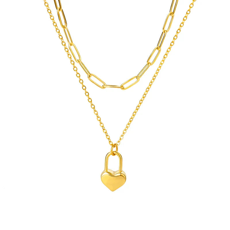 Heart Necklaces For Women Stainless Steel Gold Plated Chain Zircon Heart Pendant Choker Necklace Wedding Boho Jewelry Gift Femme Vera Lux