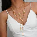4Pcs/Set Cross Colorful Crystal Necklaces For Women Simple Gold Silver Color Y-Shaped Pendant Necklace Set New Christian Jewelry Vera Lux