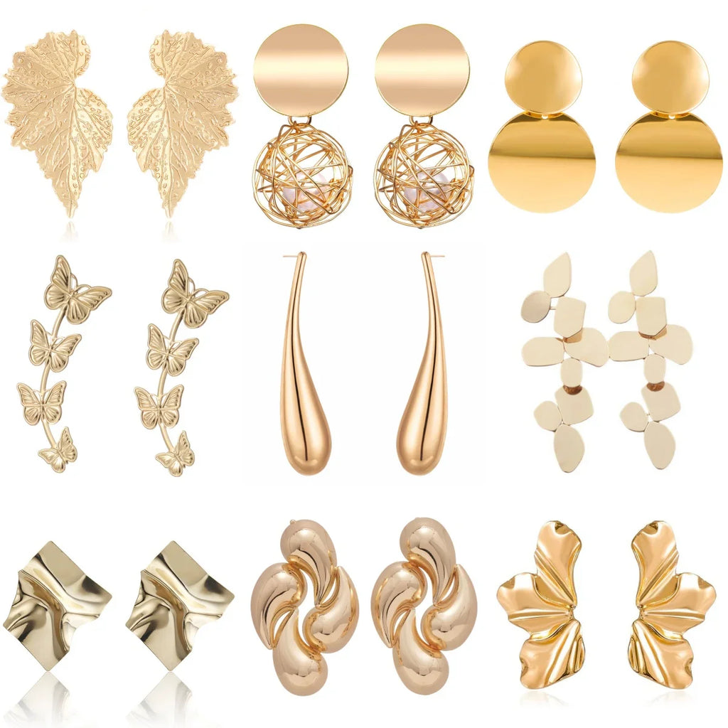 Minimalism Personality Metal Drop Earrings for Women Leaf Round Water Droplet Butterfly Twist Metal Earrings Geometry Jewelry Vera Lux