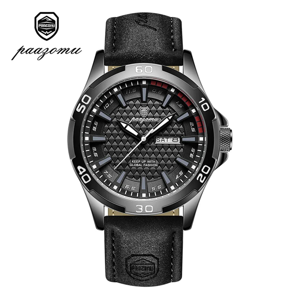 PAAZOMU Original Man Wristwatch Top Luxury Waterproof Luminous Date Week Watch For Men Quartz Sport Leather Men's Watches Reloj Vera Lux