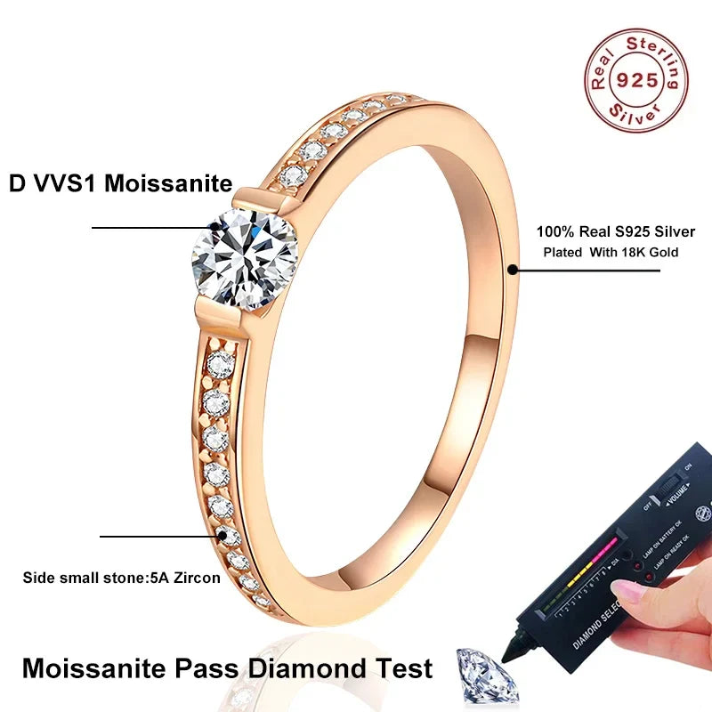 NeeTim 0.3ct D Color Moissanite Eternity Band Ring 925 Sterling Silver with Rose Gold Plated Wedding Rings For Women Jewelry Vera Lux