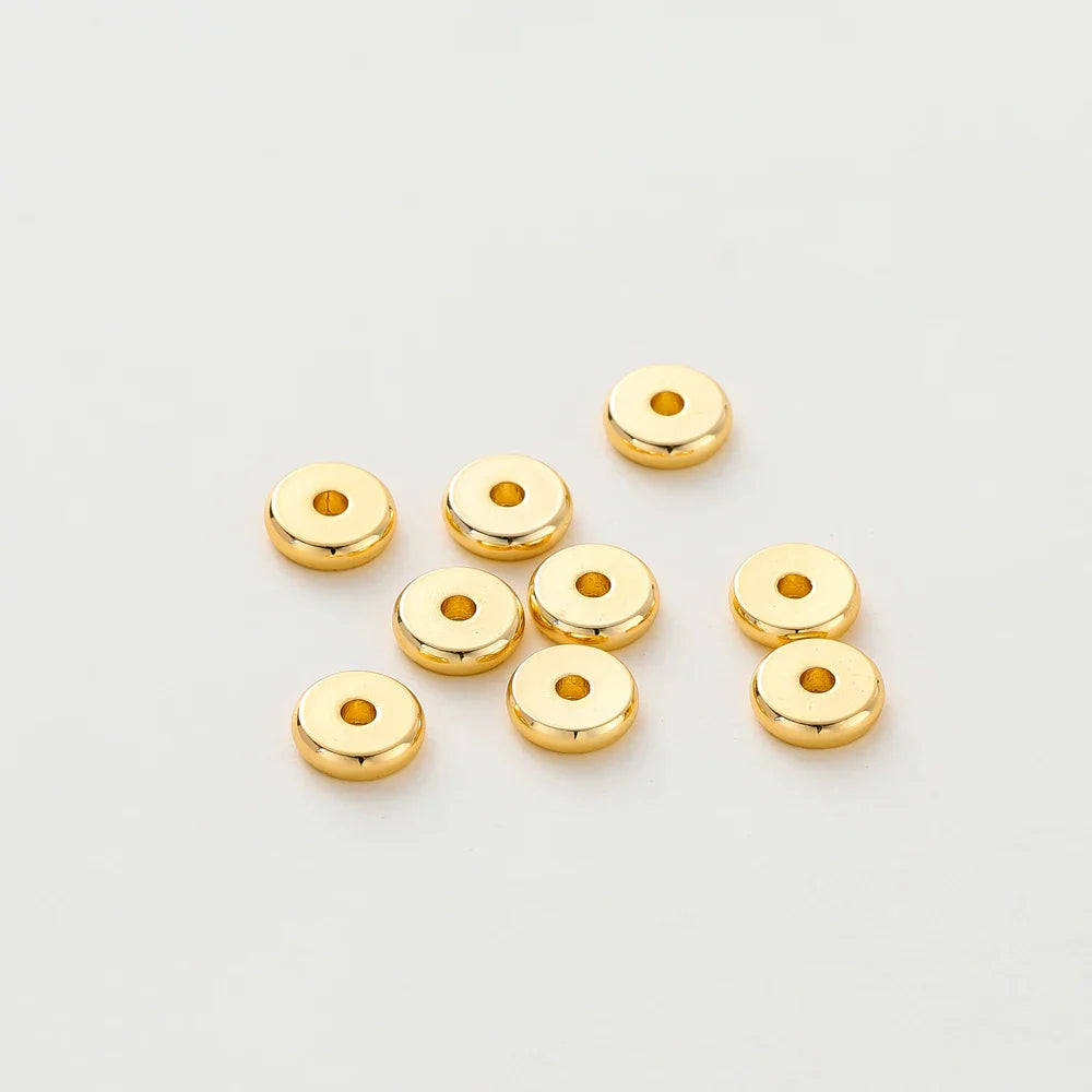 50pcs/lot 14K/18K Gold Color Plated Brass 4mm 5mm 6mm Round Spacer Beads Flat Bracelet Beads for DIY Jewelry Accessories Vera Lux