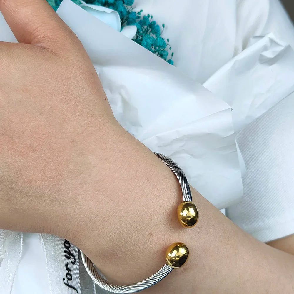 Luxury Stainless Steel Braided Open Men Women Charm Cuff Bracelet Gold Silvery Ball Jewelry Accessories Bracelets Bangles Vera Lux
