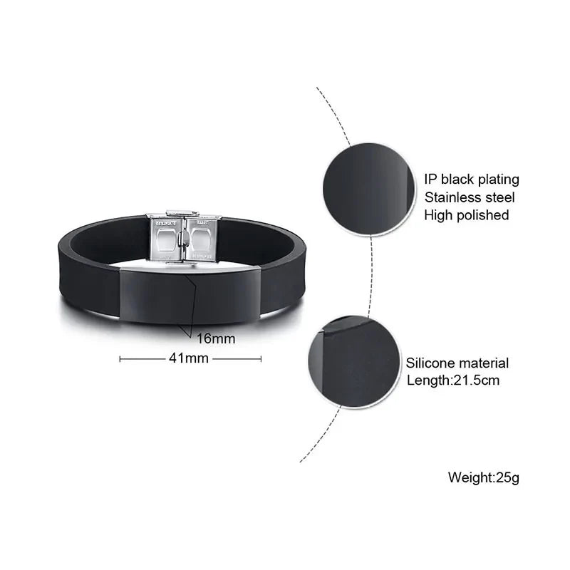 Vnox 16mm Father's Day Gift Bracelet,Black Rubber Silicone Bangle with Custom TO MY DAD Stainless Steel Bar,Men Casual Wristband Vera Lux