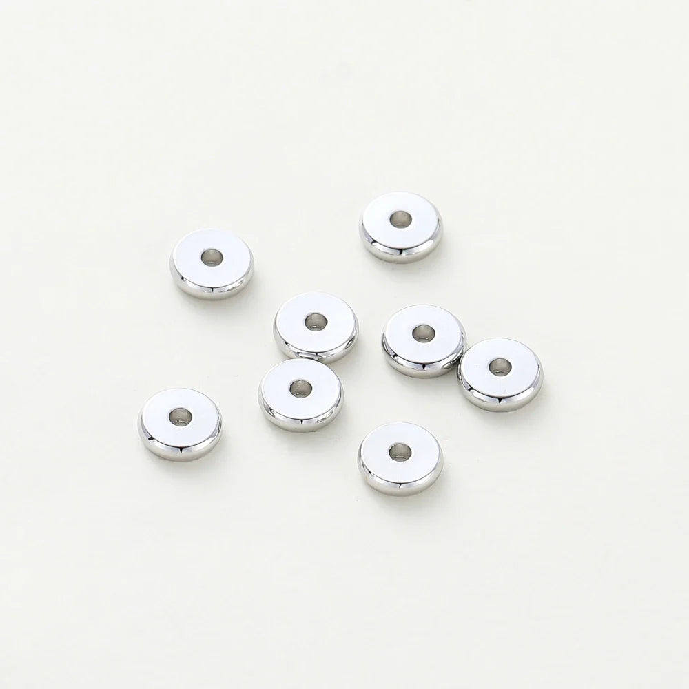 50pcs/lot 14K/18K Gold Color Plated Brass 4mm 5mm 6mm Round Spacer Beads Flat Bracelet Beads for DIY Jewelry Accessories Vera Lux