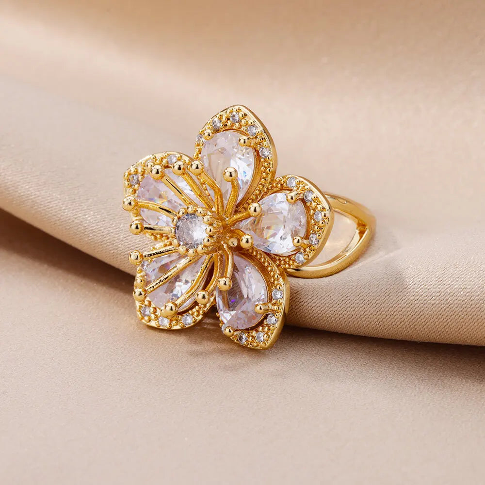 Delicate Zircon Flower Rings for Women Stainless Steel Ring 2024 New Trend Elegant Luxury Aesthetic Jewelry anillos Vera Lux