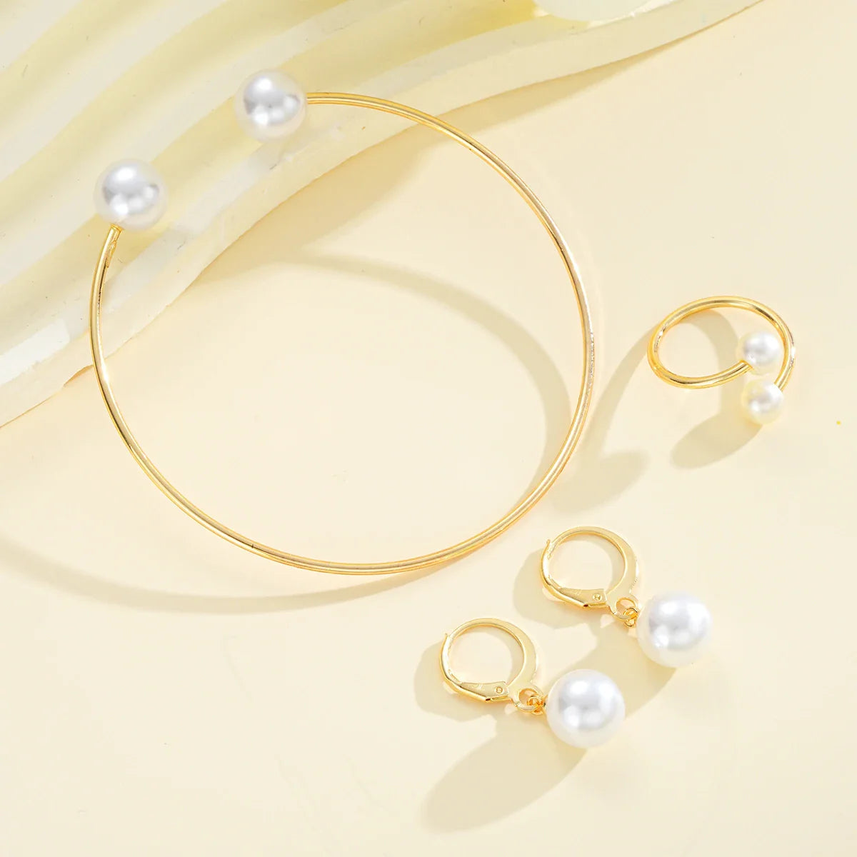 4Pcs/Set Simple Pearl Earrings Ring Bangle for Women Vintage Exquisite Gold Color Jewelry Set Female Wedding Party Jewelry Gifts Vera Lux