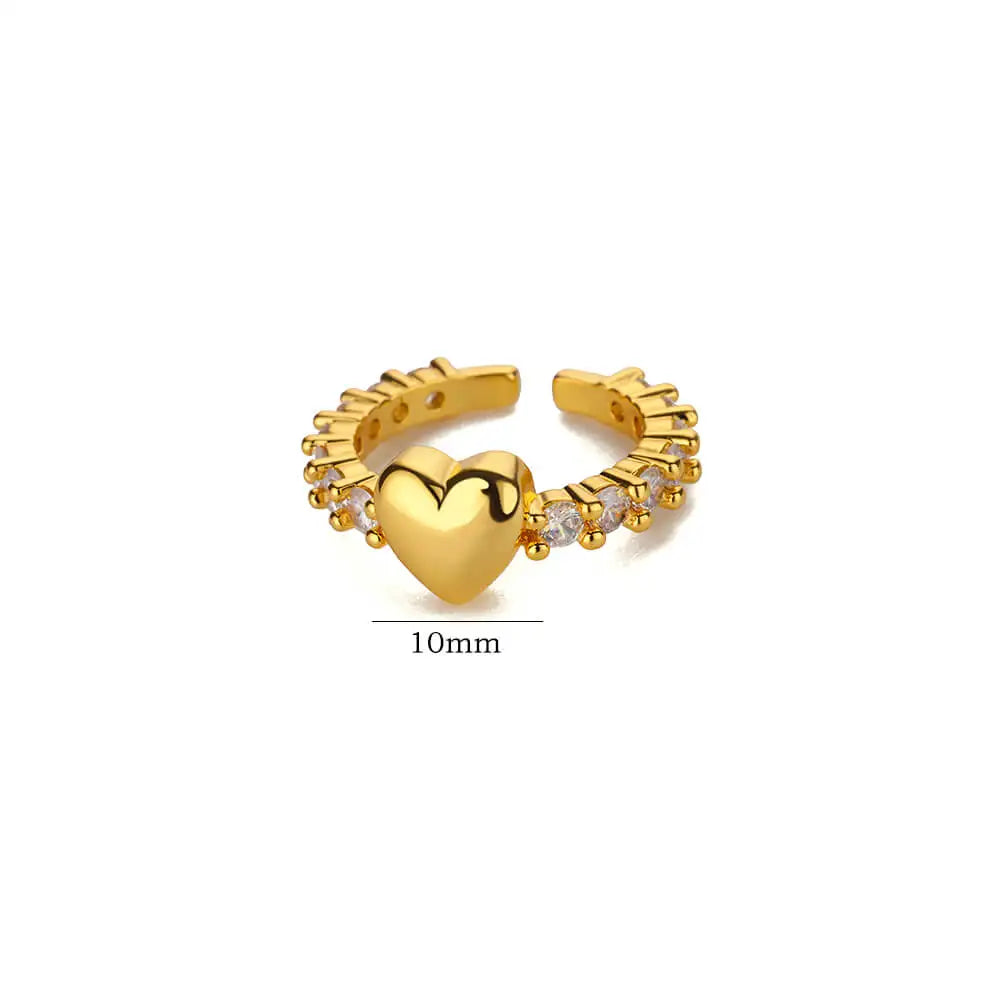 Zircon Tiny Heart Rings For Women Gold Color  Stainless Steel Opening Heart  Finger Femme Wedding Party Jewelry Gift 2024 Vera Lux