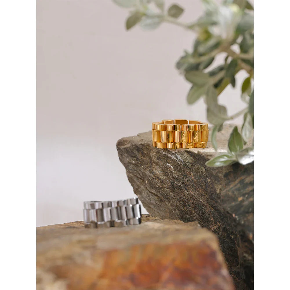 Yhpup New Waterproof Stainless Steel Chain Finger Ring Personalized Metal Texture Rust Proof Charm Fashion Jewelry for Women Vera Lux