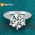 NeeTim 5 Carat Moissanite Wedding Rings For Women 925 Sterling Silver Eternity with White Gold Plated Band Engagement Jewelry Vera Lux