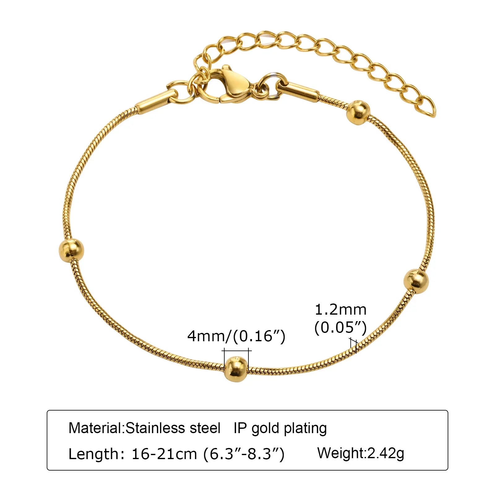 Non Tarnish Stainless Steel Bracelet Gold Plated Stackable for Women, Thin Herringbone Chain Bracelet Waterproof Jewelry Gift Vera Lux
