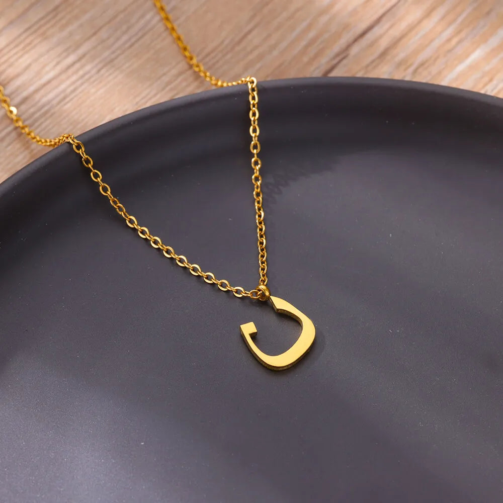 Arabic Letter Name Necklaces For Women Stainless Steel Alphabet Pendant Chain Choker Collar Femme Wedding Aesthetic Jewelry Bff Vera Lux