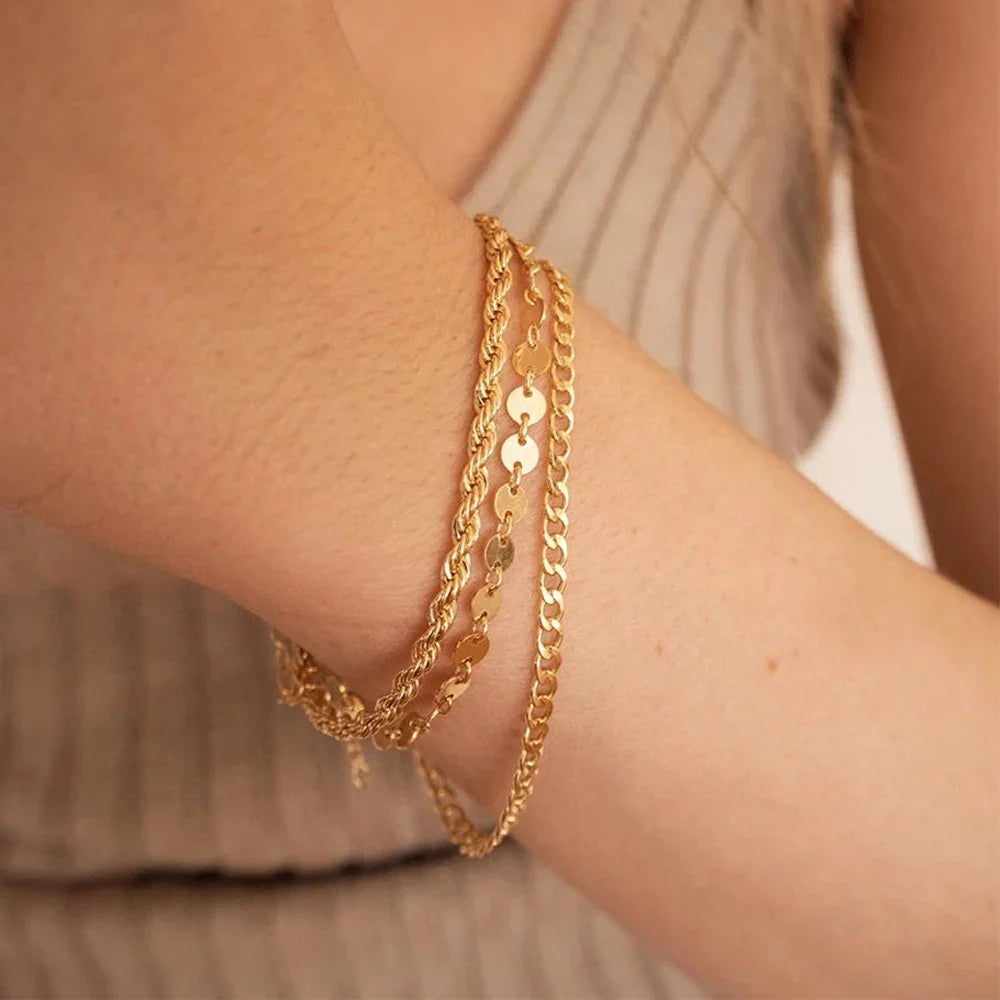 Stainless Steel Chain Bracelet Women, 3mm to 9mm Curb Cuban Chain Bangle Gold Color Unisex Wrist Stackable Jewelry Vera Lux