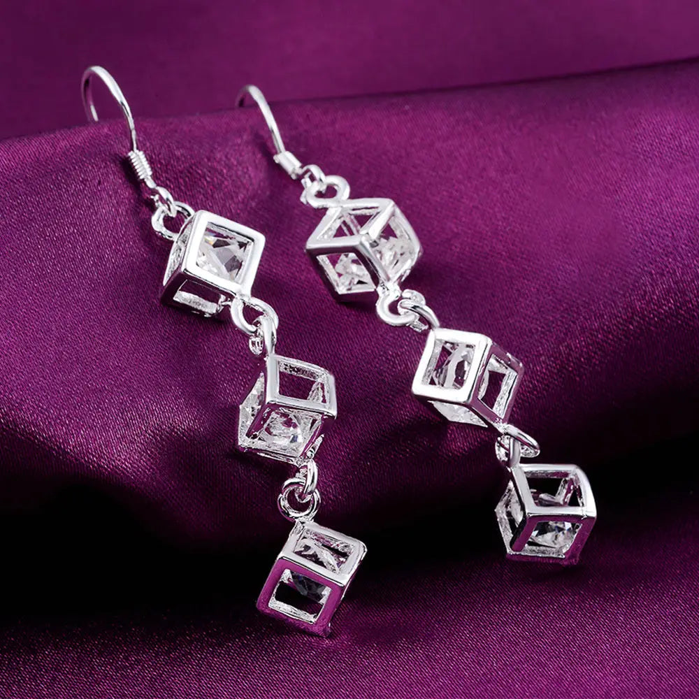 Hot Fine 925 Sterling Silver crystal lattice drop Earrings for Woman noble fashion party Jewelry Trendsetter Christmas Gifts Vera Lux