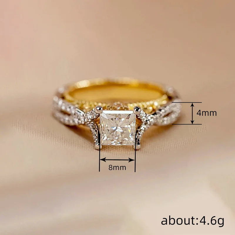 925 Sterling Silve Modern Fashion Princess CZ Two Tone Rings Luxury Bridal Wedding Unique Design Statement Jewelry for Women Vera Lux