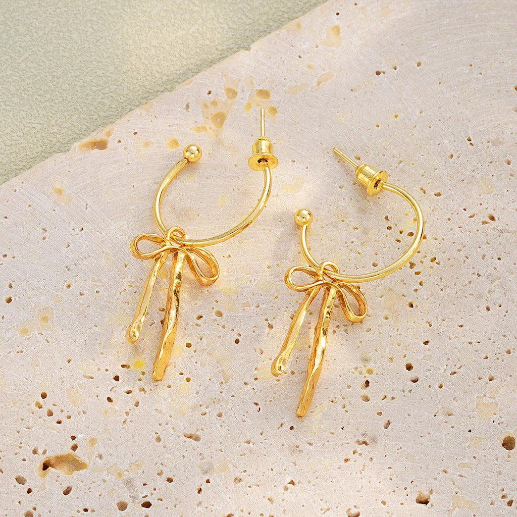 New Luxury Fashion Bowknot Earrings Retro Soft Versatile Gold Color Tassel Stud Earring Jewelry For Daily Wear By Women Gifts Vera Lux