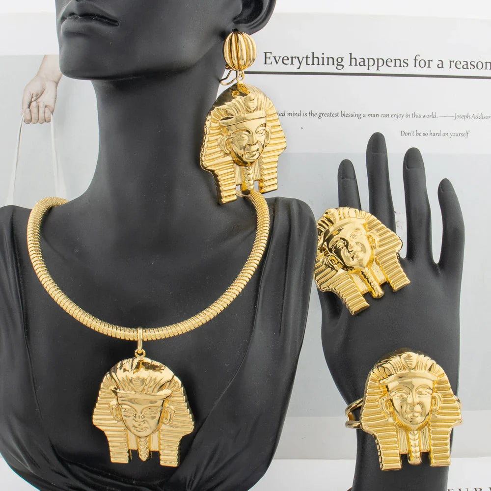 Gold Color Large Jewelry Set for Women Human Design Earrings Necklace Dubai African Bracelet Ring Weddding Bridal Gift Vera Lux