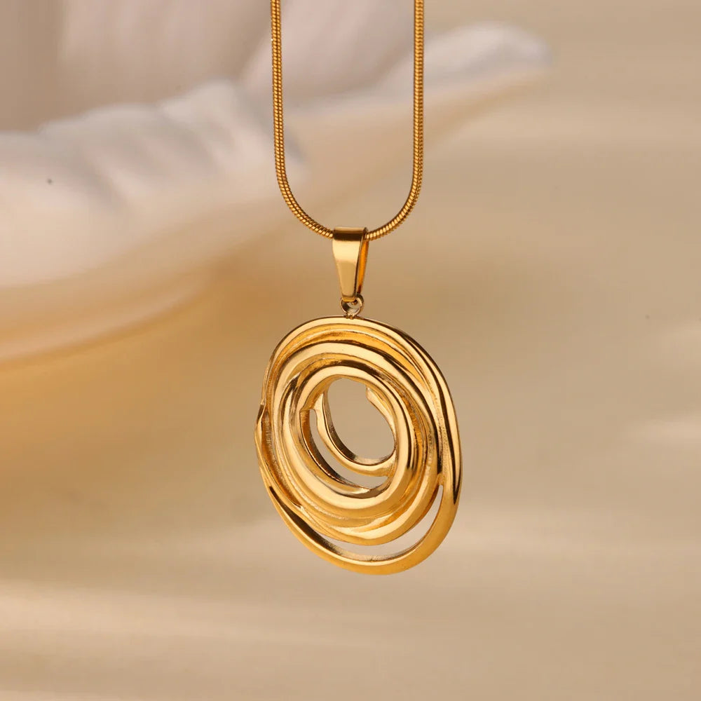 Hollow Geometric Oval Necklaces For Women Stainless Steel Gold Color Oval Pendant Necklace Party Christmas Jewelry Gift Femme Vera Lux
