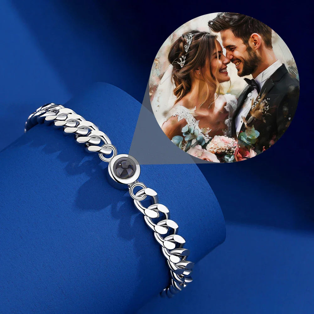 Custom Color Picture Projection Bracelet Titanium Steel Cuban Chain For Girlfriend Lover 2025 Valentine Birthday Romantic Gifts Vera Lux